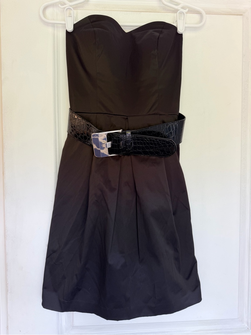 Candie's Black Strapless A-Line Dress with Textured Belt